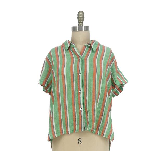 Cabi Women's Crinkled Gauze Linen-Blend Striped Camp Shirt sz Large Style 6201 - Picture 6 of 10